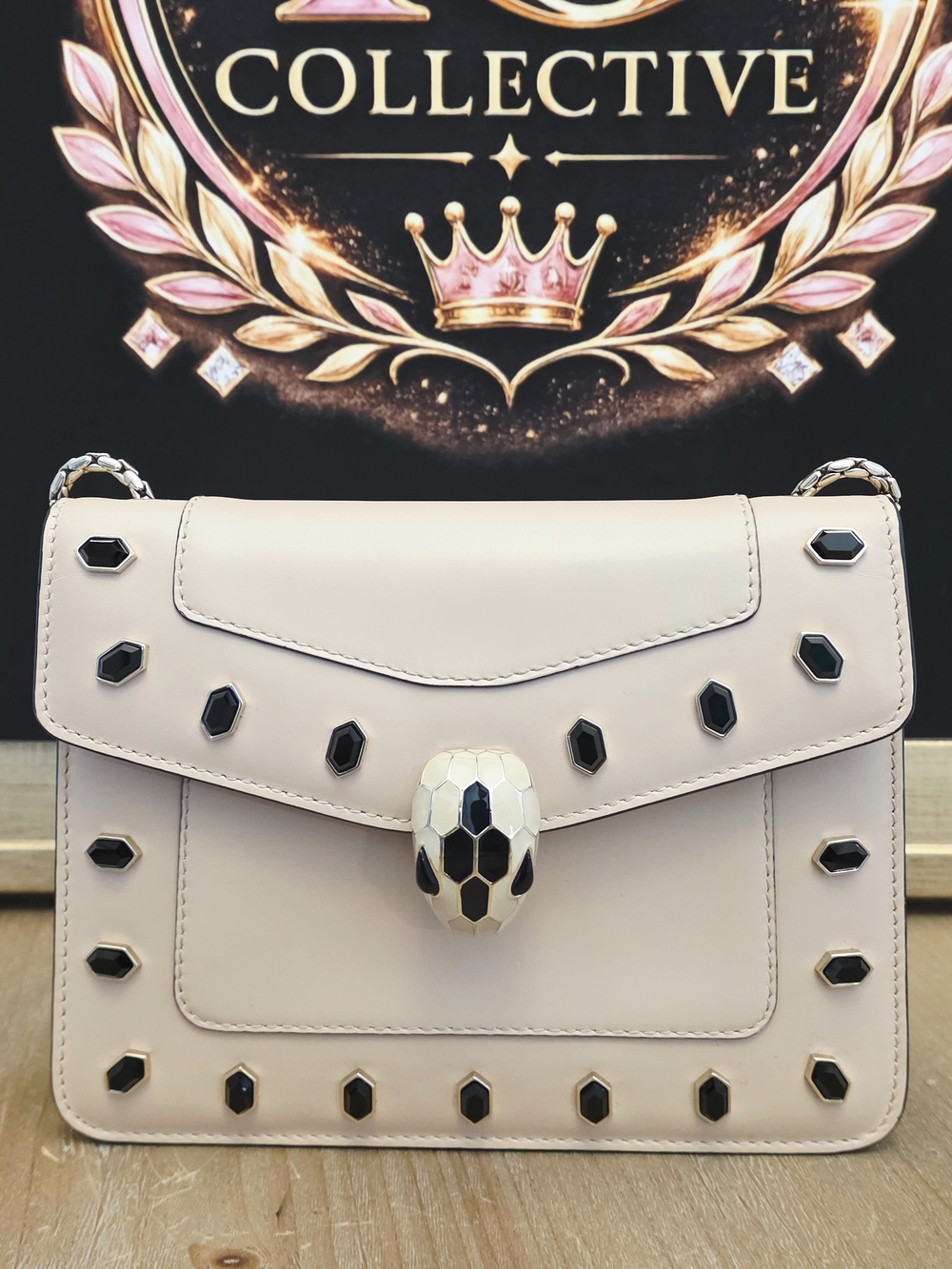 Bvlgari Serpenti ForeveSerpenti-Inspired Studded Mini Shoulder Bag in Blush Pink